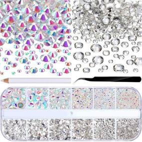 img 4 attached to 💎 3510 Flat Back Gems: Round Crystal Rhinestones in 6 Sizes (1.5-6 mm) + Pick Up Tweezer and Rhinestones Picking Pen Set for Crafts, Nail Art, Face, Clothes, Shoes, Bags DIY - Clear and Clear AB