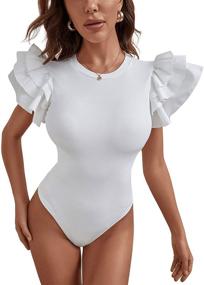 img 4 attached to Romwe Womens Ruffle Stretchy Bodysuit Women's Clothing and Bodysuits