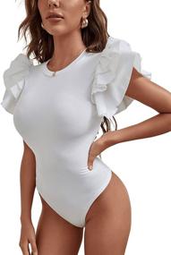 img 2 attached to Romwe Womens Ruffle Stretchy Bodysuit Women's Clothing and Bodysuits