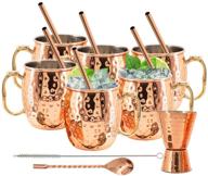 🍸 premium kitchen science moscow mule mugs set of 6 – stainless steel lined copper cups (18oz) with straws, jigger, spoon & brush – new thumb rest & tarnish-resistant interior logo