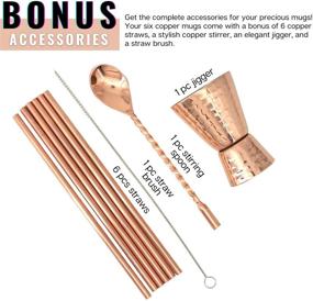 img 2 attached to 🍸 Premium Kitchen Science Moscow Mule Mugs Set of 6 – Stainless Steel Lined Copper Cups (18oz) with Straws, Jigger, Spoon & Brush – New Thumb Rest & Tarnish-Resistant Interior