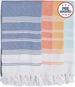 img 3 attached to 🏖️ Ultra-Soft Set of 4 Diamond Weave Turkish Cotton Hammam Peshtemal Towels – XL Prewashed Beach & Bath Blanket in Coral, Teal, Lemon, and Pistachio