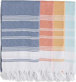 img 4 attached to 🏖️ Ultra-Soft Set of 4 Diamond Weave Turkish Cotton Hammam Peshtemal Towels – XL Prewashed Beach & Bath Blanket in Coral, Teal, Lemon, and Pistachio
