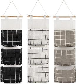 img 4 attached to 🎒 AUHOKY 3Pcs Wall Closet Hanging Storage Bag - Premium Linen Fabric Over The Door Organizer with 3 Pockets for Bedroom Bathroom - Waterproof & Stylish (Black/Gray/White)