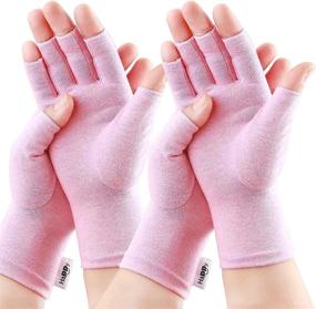 img 4 attached to 🧤 Relieve Joint Pain with 2 Pairs of Compression Arthritis Gloves for Women & Men - Fingerless Gloves for Rheumatoid & Osteoarthritis, Carpel Tunnel, and Computer Typing – Pink, Medium Size