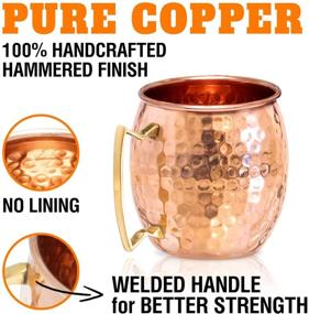 img 1 attached to 🍸 Premium Moscow Mule Copper Mugs - Set of 4 - 100% HANDCRAFTED - Safe Solid Copper Mugs - 16 oz Gift Set with BONUS: High-Quality Copper Straws and Jigger!