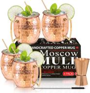 🍸 premium moscow mule copper mugs - set of 4 - 100% handcrafted - safe solid copper mugs - 16 oz gift set with bonus: high-quality copper straws and jigger! logo