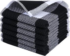 img 4 attached to 🧺 Homaxy 100% Cotton Waffle Weave Check Plaid Dish Cloths - Soft & Absorbent Towels, Quick Drying - 6-Pack White & Black