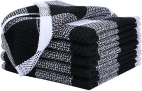 img 3 attached to 🧺 Homaxy 100% Cotton Waffle Weave Check Plaid Dish Cloths - Soft & Absorbent Towels, Quick Drying - 6-Pack White & Black