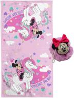 🦄 disney minnie mouse unicorn bath towel & loofah set by jay franco - ultra soft & absorbent fade resistant cotton towel - official disney product logo