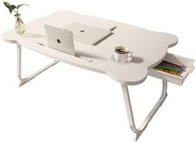img 4 attached to 💻 MJUNM Laptop Lap Desk: Ultimate Multifunctional Bed Tray with Foldable Design, Built-in Drawer, Water Storage and Table Slot in Elegant White