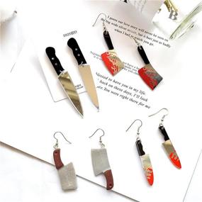 img 3 attached to Gothic Acrylic Blood Printed Knife Earrings Set – 4 Pairs 🔪 for Women, Girls, Teens; Perfect for Punk, Hip Hop & Halloween Parties