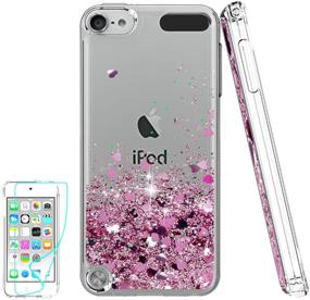 img 4 attached to Чехол Atump Glitter Liquid Clear Bling TPU с блестками для телефона iPod Touch 7/6/5 - Розовый, с защитной пленкой для экрана HD - идеально подходит для девочек!