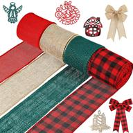 🎄 4 roll christmas wrap burlap ribbons: plaid ribbon for diy wrapping - 2 inch x 22 yard | fall crafts decoration in white, red, and dark green logo