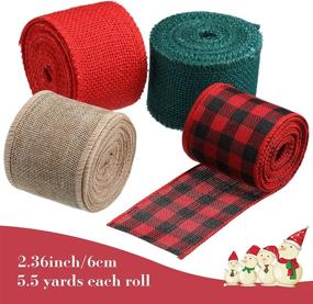 img 3 attached to 🎄 4 Roll Christmas Wrap Burlap Ribbons: Plaid Ribbon for DIY Wrapping - 2 Inch x 22 Yard | Fall Crafts Decoration in White, Red, and Dark Green