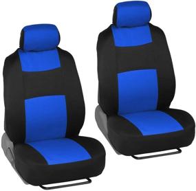 img 3 attached to Universal Fit Car Seat Covers and Floor Mats Combo: BDK Two-Tone PolyCloth Full Set with Motor Trend Dual-Accent Rubber Mats in Black & Blue