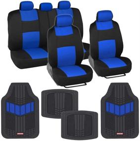 img 4 attached to Universal Fit Car Seat Covers and Floor Mats Combo: BDK Two-Tone PolyCloth Full Set with Motor Trend Dual-Accent Rubber Mats in Black & Blue