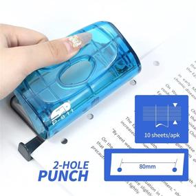 img 1 attached to Weibo Heavy Duty 2-Hole Punch Tool - Adjustable, Hand Held Commercial Effortless Punching Levenger Hole Puncher - 10 Sheet Punch Capacity in Blue