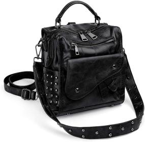 img 4 attached to 🎒 Stylish and Versatile: UTO Women's Studded Backpack Purse - PU Leather Convertible Rucksack featuring Zipper Pocket and Crossbody Shoulder Bag Design