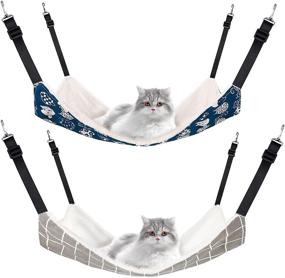 img 4 attached to 🐱 Comfy & Versatile 2-Piece Reversible Cat Hanging Hammock with Adjustable Straps & Metal Hooks – Perfect for Cats, Small Dogs, and Rabbits