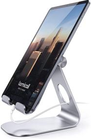 img 4 attached to Lamicall Tablet Stand: Adjustable Desktop Holder Dock for iPad Pro 9.7, 10.5, 12.9, Kindle, Nexus, Tab, E-Reader (4-13') - Silver