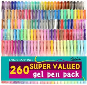 img 4 attached to 🖊️ Feela 260-Piece Gel Pens Set: 130 Vibrant Colored Gel Pens + 130 Refills for Coloring Books, Drawing, Doodling, Writing, Sketching – Premium Art Markers & Highlighters