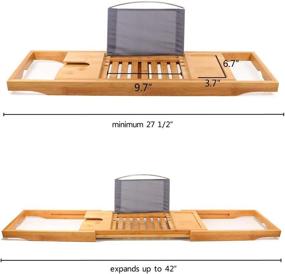 img 3 attached to Enhance Your Bathing Experience with DOZYANT Bamboo Bathtub Tray Caddy: A Multi-functional Wooden Bath Tray Table with Extending Sides, Reading Rack, Tablet Holder, Cellphone Tray, and Wine Glass Holder