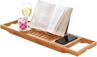 enhance your bathing experience with dozyant bamboo bathtub tray caddy: a multi-functional wooden bath tray table with extending sides, reading rack, tablet holder, cellphone tray, and wine glass holder logo