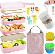 🍱 bento box japanese lunch box kit (11 pcs) - leak-proof 3-in-1 compartment meal prep containers with utensils - perfect bento boxes for adults/kids (pink) логотип