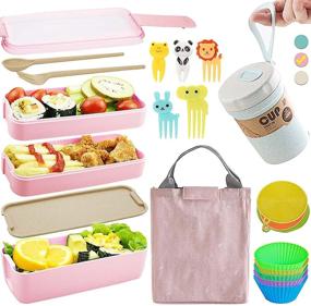 img 4 attached to 🍱 Bento Box Japanese Lunch Box Kit (11 PCS) - Leak-proof 3-in-1 Compartment Meal Prep Containers with Utensils - Perfect Bento Boxes for Adults/Kids (Pink)