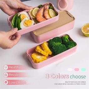 img 1 attached to 🍱 Bento Box Japanese Lunch Box Kit (11 PCS) - Leak-proof 3-in-1 Compartment Meal Prep Containers with Utensils - Perfect Bento Boxes for Adults/Kids (Pink)