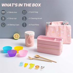 img 3 attached to 🍱 Bento Box Japanese Lunch Box Kit (11 PCS) - Leak-proof 3-in-1 Compartment Meal Prep Containers with Utensils - Perfect Bento Boxes for Adults/Kids (Pink)