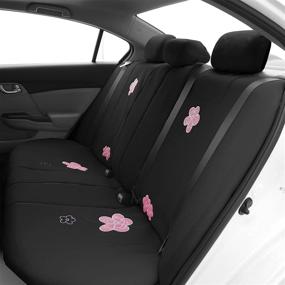 img 2 attached to 🚗 FH Group Full Set Floral Embroidery Design Car Seat Covers, Airbag Ready & Split Bench, Black Color (FB053115) - Universal Fit for Cars, Trucks, SUVs, Vans