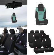 🚗 fh group full set floral embroidery design car seat covers, airbag ready & split bench, black color (fb053115) - universal fit for cars, trucks, suvs, vans logo