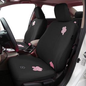 img 3 attached to 🚗 FH Group Full Set Floral Embroidery Design Car Seat Covers, Airbag Ready & Split Bench, Black Color (FB053115) - Universal Fit for Cars, Trucks, SUVs, Vans