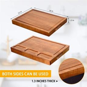 img 2 attached to 🔪 16x11 Inch Acacia Wood Cutting Board for Kitchen - Reversible & Thick Wooden Chopping Board with Juice Groove, 3 Compartments - Ideal Cheese Board for Meat, Vegetables, and More