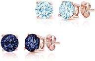 2 pack - rose gold plated sterling silver 6mm round basket setting stud earrings - london blue topaz and sapphire logo