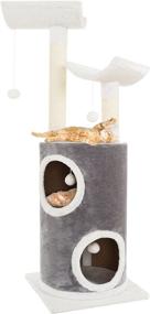 img 4 attached to 🐱 PETMAKER Gray & White Double Decker Cat Tree - 5 Tier Condo, 2 Scratching Posts, 4 Toys - 44.75 inches