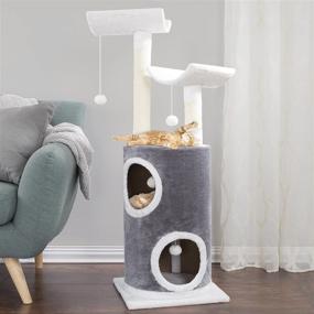 img 1 attached to 🐱 PETMAKER Gray & White Double Decker Cat Tree - 5 Tier Condo, 2 Scratching Posts, 4 Toys - 44.75 inches