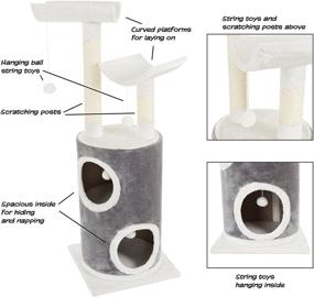 img 2 attached to 🐱 PETMAKER Gray & White Double Decker Cat Tree - 5 Tier Condo, 2 Scratching Posts, 4 Toys - 44.75 inches