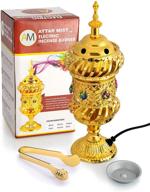 🔥 metallic bakhoor burner holder - attar mist carousel electric incense burner, oud frankincense resin burner (mabkhara), ideal for office, home decor, yoga, spa & aromatherapy (gold) логотип