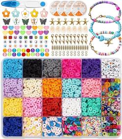 img 4 attached to 📿 ROTESONNE 5400 PCS Polymer Clay Beads: Heishi Spacer Beads Kit for DIY Jewelry Making, 6mm Disc Flat Beads for Bracelets & Necklaces