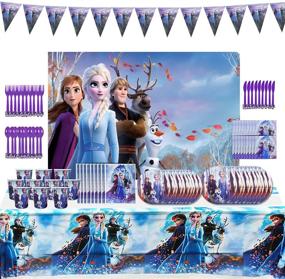 img 4 attached to ❄️ Frozen Birthday Party Supplies - 120 Pieces of Frozen Party Decorations & Games, Table Cloth, Banner, Plates, Cups, Napkins - Ideal for 10 Guests