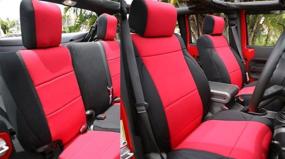 img 4 attached to 🚗 Custom Fit Red/Black Neoprene Seat Covers for Jeep Wrangler JK 2007-2017 Unlimited 4 Door - NO-Side Airbag Full Set (Front + Rear Seats)