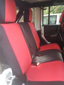 img 3 attached to 🚗 Custom Fit Red/Black Neoprene Seat Covers for Jeep Wrangler JK 2007-2017 Unlimited 4 Door - NO-Side Airbag Full Set (Front + Rear Seats)