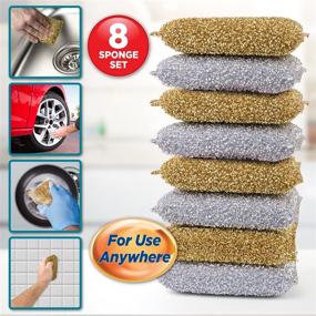 img 2 attached to Dash Miracle Non-Scratch Scrub Pads: Versatile Heavy Duty Kitchen and Home Cleaning Sponge Pack (8 Pack, Silver & Gold)