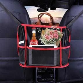 img 4 attached to 👜 Red-Deluxe Edition Car Net Pocket Handbag Holder: Convenient Seat Storage for Handbags, Documents, Phone, and Valuables