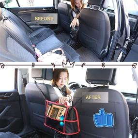 img 1 attached to 👜 Red-Deluxe Edition Car Net Pocket Handbag Holder: Convenient Seat Storage for Handbags, Documents, Phone, and Valuables