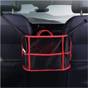 img 3 attached to 👜 Red-Deluxe Edition Car Net Pocket Handbag Holder: Convenient Seat Storage for Handbags, Documents, Phone, and Valuables