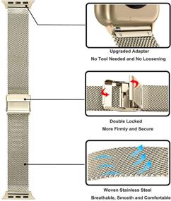 img 2 attached to ⌚ TRUMiRR Золотая плетеная сетка из нержавеющей стали для ремешка Apple Watch SE серии 6 5 4 3 2 1 38 мм 40 мм - Ремешок цвета шампанского золота для мужчин и женщин